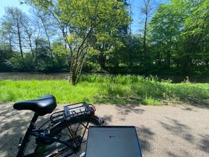 View on a pond from a bench